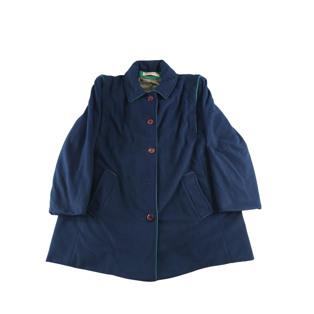 Vintage Kashmiracle by Wellington Coat Womens Medium Blue Green Trim Made USA